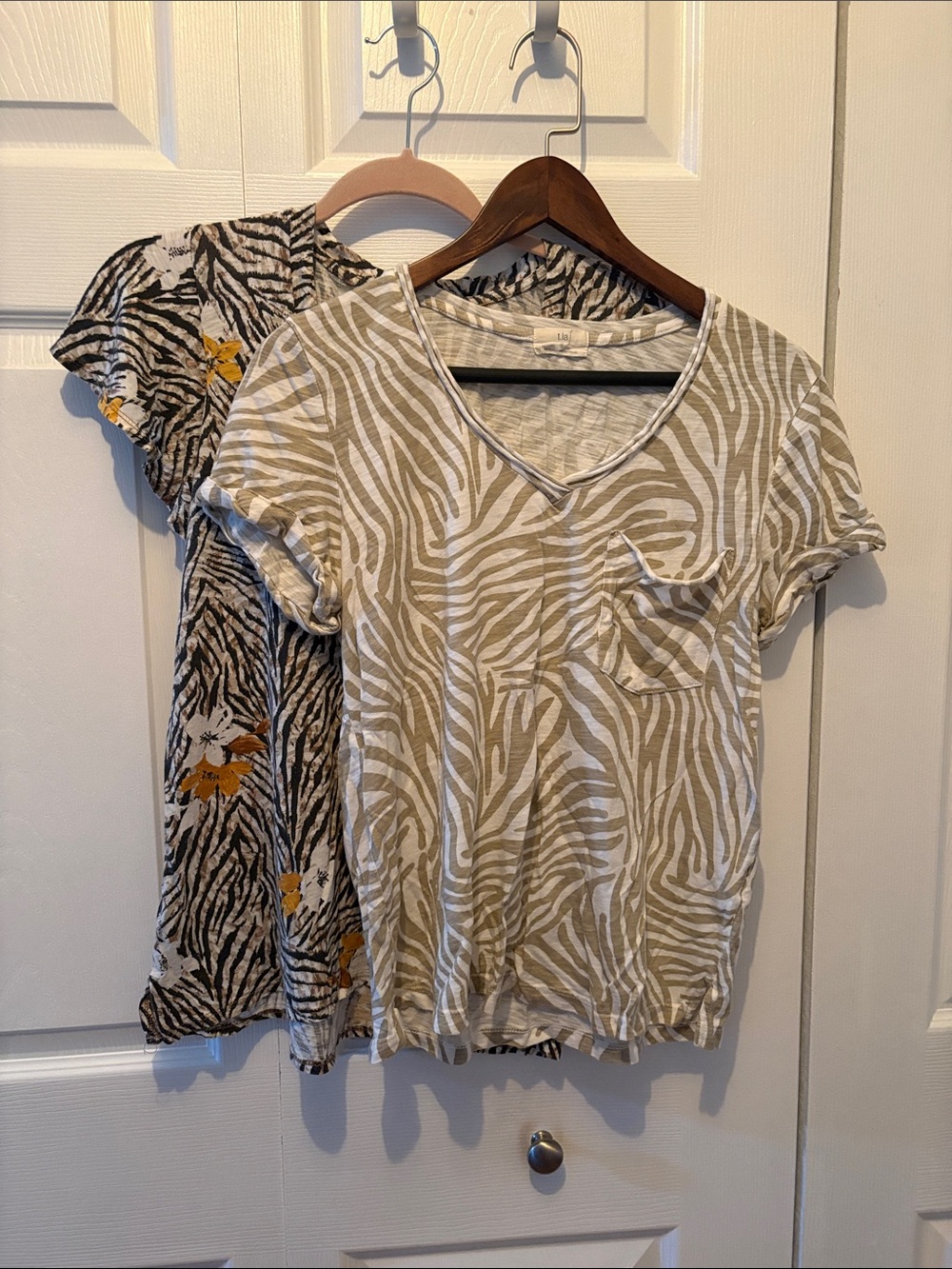 Anthropologie Beige and White Zebra-Print Short Sleeve Tees Set of 2